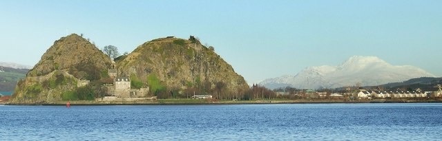 Dumbarton Rock and Ben Lomond Viewed from Westferry on the south bank of the Clyde.