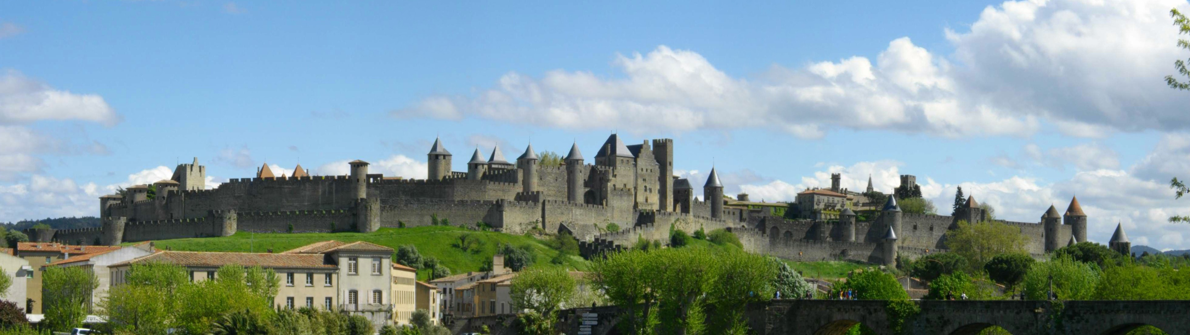 View Of Park Outside The Fortress Town Of Carcassonne In Southern