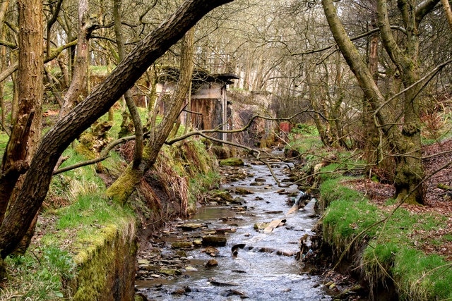 The River Irwell at the Weir area of Bacup, in Lancashire, England.