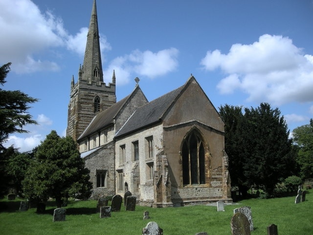 Ladbroke-All Saints Church Looking from near the footpath crossing.