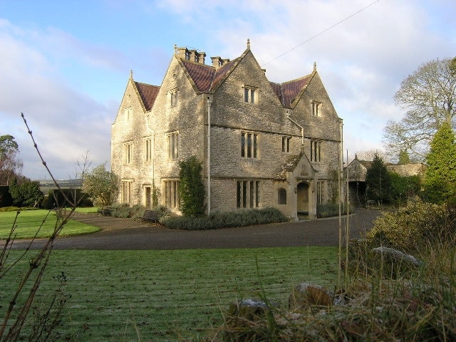 Doynton, South Gloucestershire, "Doynton House" The very picturesque late C17 Doynton House. Note the diagonally set chimneys and the Victorian porch.