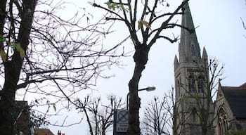 St Matthew's Avenue, Surbiton, Surrey, seen from the northeast, with St Matthew's parish church on the right