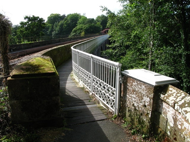 Corby Bridge, Wetheral, Cumbria. At the eastern end of the bridge walkway an inscription reads, "P Tate Engineer, CD Richardson Contractor, 1851.