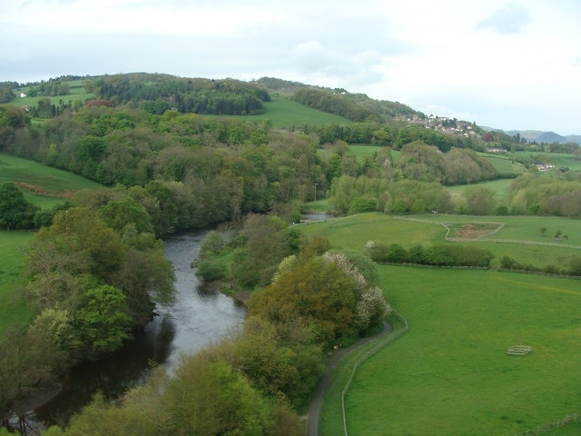 River Dee from Newbridge Viaduct Froncysyllte village can be seen in the background.