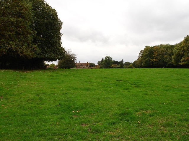 View to Studham Hall Farm. This view is uphill towards Studham Hall farm across the field from the Icknield Way.