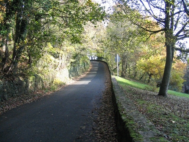 Poolmouth Road through Moss Valley Country Park. Looking up Poolmouth Road through Moss Valley Country Park. See also the view looking down the hill 1039097. http://www.wrexham.gov.uk/english/leisure_tourism/moss_valley.htm
