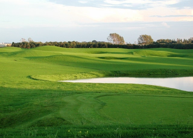 Green, Burstwick, East Riding of Yorkshire, England. October evening sun on the recently landscaped extension to Burstwick Country Golf Course. See 209345 for a view of how this place looked back in July.