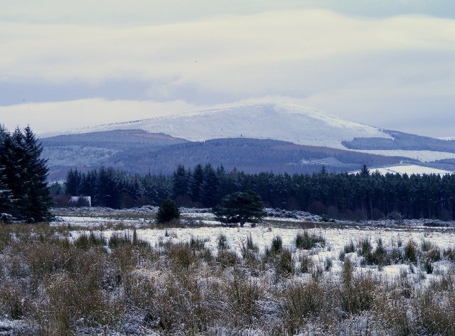 Looking towards Tom na Bent The snow covered Tom na Bent in the distance, the foreground is Annfield.