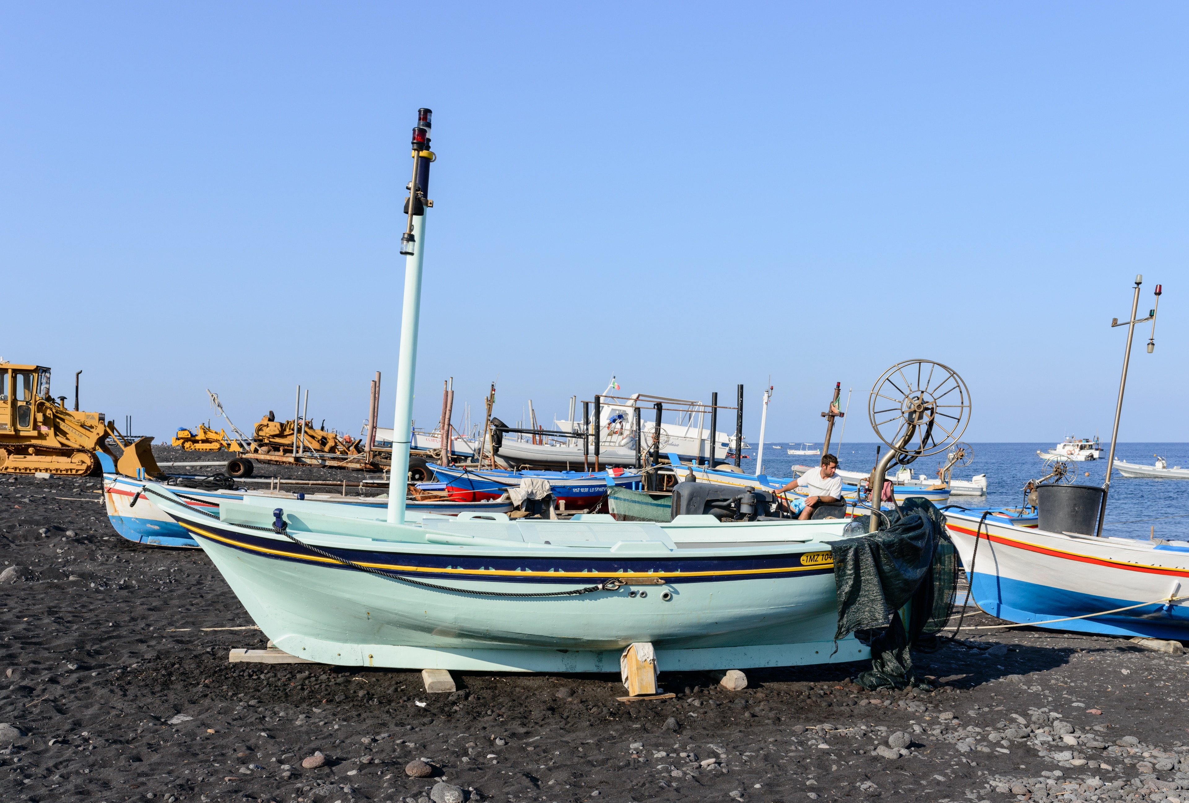 Fishing boat a the beach, island of Stromboli, Aeolian Islands, Italy.