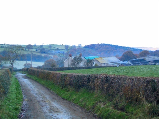 Sceibion Bach. Mist still hangs in the frozen valley where Sceibion Bach Farm nestles in the grey dawn.