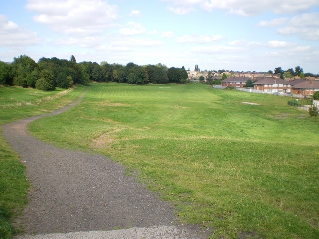 Playing fields where the canal used to be At Wednesbury Oak, the disused canal used to come through this land.