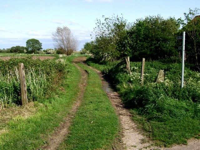 Footpath leading to the Steeping River It crosses the railway twice if you follow the path to Firsby and beyond.