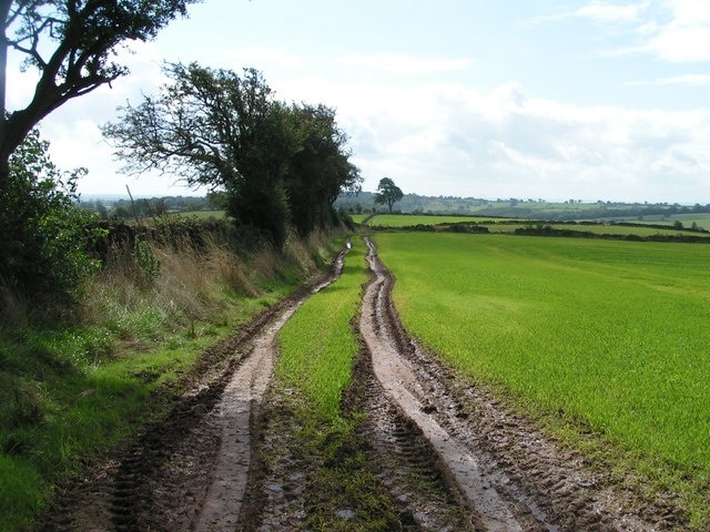 Ridge above Bradley Elms. A footpath follows the crest of this broad ridge from Newton to Great Gate, with views to the quarries to the west and Alton Towers to the northeast.