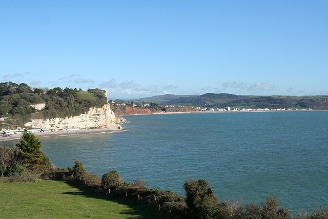 Beer: on Arratts Hill Looking north-north-east towards Beer, left, and Seaton. By the South West Coast Path