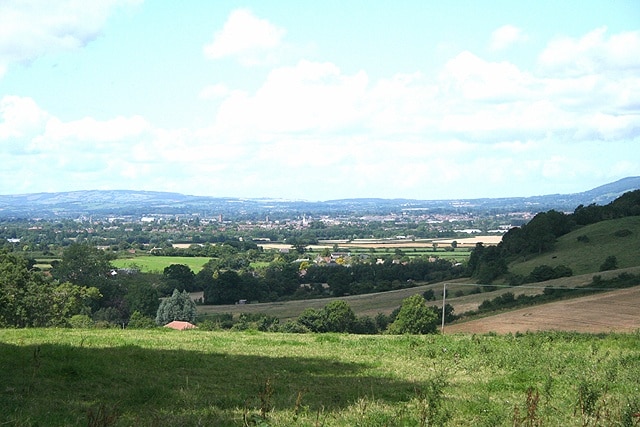 Stoke St Mary: on Stoke Hill View west-north-west towards Taunton. The hill on the right, in shadow, is Stoke Wood