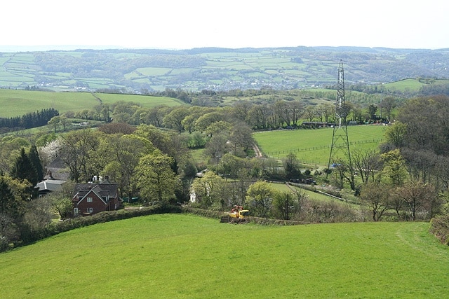 Dunchideock: view near Lawrence Castle Towards Lakeham Farm from a point below the belvedere. Looking west-south-west with the Teign valley in the distance - in the direction of Christow.