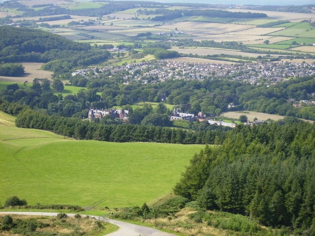 Hutton Hall viewed from Highcliff Nab on the Cleveland Way. The western side of Guisborough can also be seen in the photo.