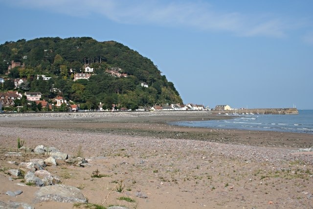 Minehead Strand. Looking across the beach at Minehead. The Harbour on the right of the photograph is in SS9747.