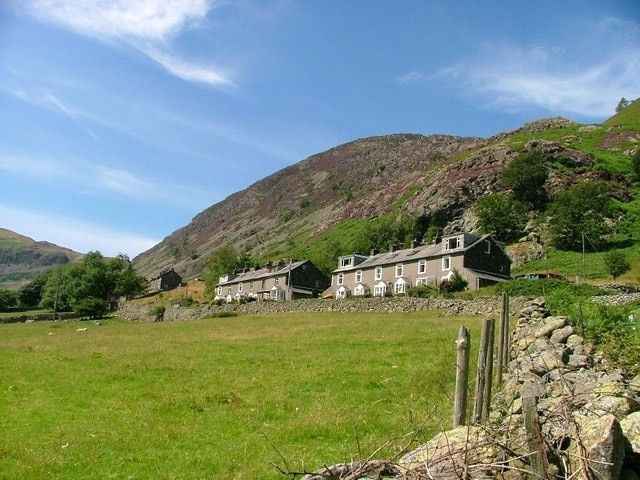 Cottages below Blaes Crag on Greenside Road. With Sheffield Pike behind.