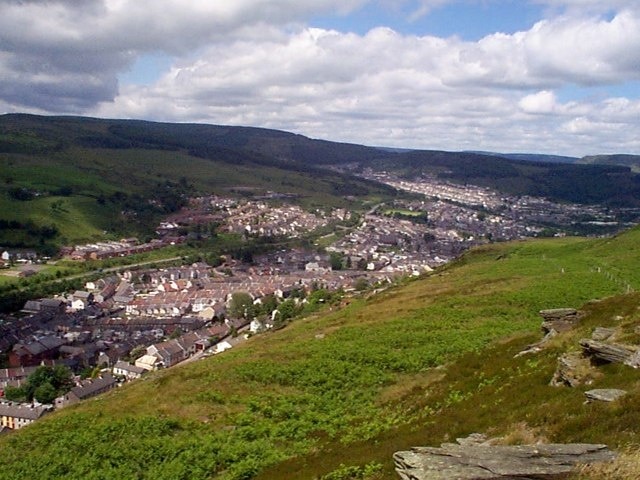 Mynydd Y Dinas to Clydach Vale with Tonypandy and Pen y Graig in the fore ground