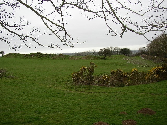 Iron-Age earthworks, Llanddewi Velfrey. This is Caerau Gaer on the map, and is taken from the bridleway that climbs up from the church