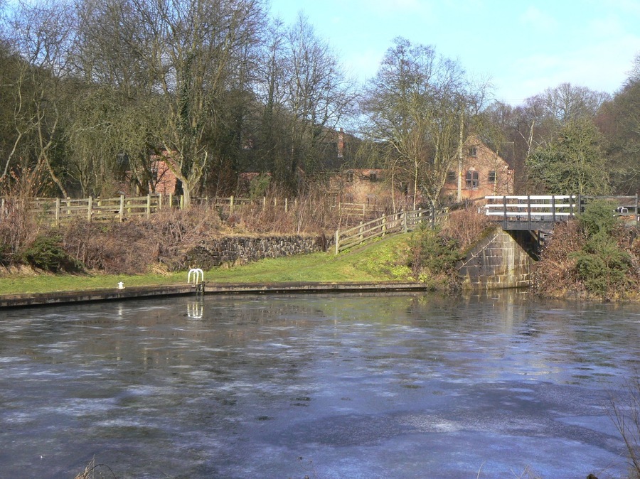Froghall Basin The restored basin at the end of the Caldon Canal, with a thin coating of ice.