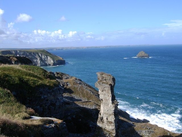 Cornish Coast Cliffs along the Cornish coast near Tintagel. The view is from one of the disused quarries north of Trebarwith Strand; the rock is Gull Rock, off Trebarwith Strand.