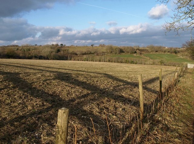 Field near Roselath With footpath 406/2/1 running along the right-hand edge, as it crosses a low ridge to a small valley and then into Lanlivery.