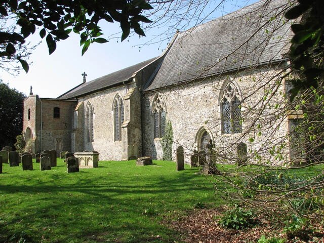 St Mary's church. St Mary's church > 1263635 - 1263650 is tucked away on the edge of the village, located off the narrow Station Road and linked with it by an unsurface lane which is even narrower. The church can't be seen from a distance because there is no church tower giving away its location. Restored in Victorian times, there still is the original 13th century doorway, and the square font > 1263655 dates from Norman times. The royal arms to George III > 1263638 are described as being some of the finest in the county; a couple of medieval bench ends > 1263648 are adorned with carved figures and animals and the nave roof is of arch-braced hammerbeam construction. The church is open every day - if you can find it.