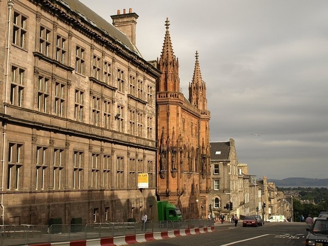 North St Andrew Street, Edinburgh A splendid view from the corner of St Andrew Square down to the Firth of Forth. The dominant building is the red sandstone Scottish National Portrait Gallery, which has a long frontage onto Queen Street (left at the traffic lights). On the left of the photo is the eastern elevation of the Scottish Equitable Life Assurance building (1899).