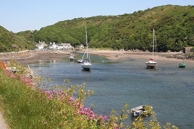 Solva: the harbour. Looking east-north-east to the Harbour Inn and village