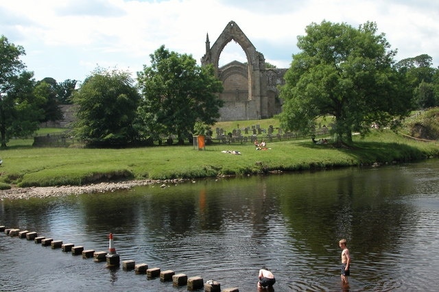 Bolton Abbey and the River Wharfe Stepping stones across the River Wharfe at Bolton Abbey.