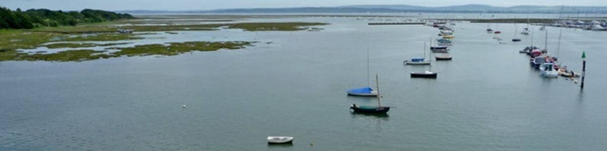 Photo "Lymington River Looking from the top deck of the ferry down the Lymington River. The Isle of Wight can be seen in the distance." by Christine Matthews (Creative Commons Attribution-Share Alike 2.0) / Cropped from original