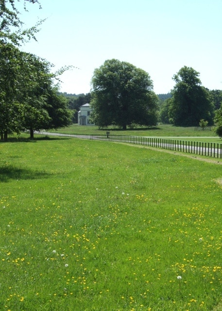 Shugborough Hall Looking across the park land and the front drive towards the Tower of the Winds.