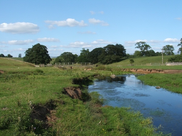 Footbridge across Morland Beck. Morland Beck just North of Morland