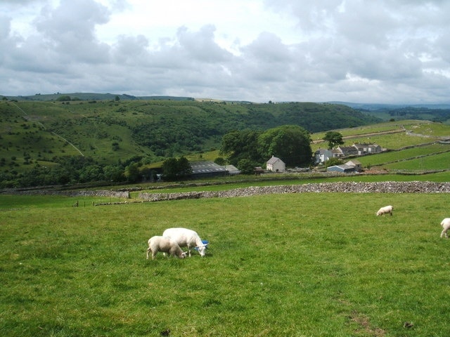 Farm and cottages at Littonslack Hamlet overlooks Millers Dale and the River Wye