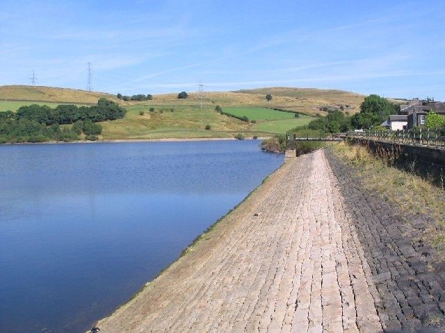 Ogden Reservoir. This picture was taken from the top of the dam at SD 95192 12212 looking NE along the shoreof the dam.