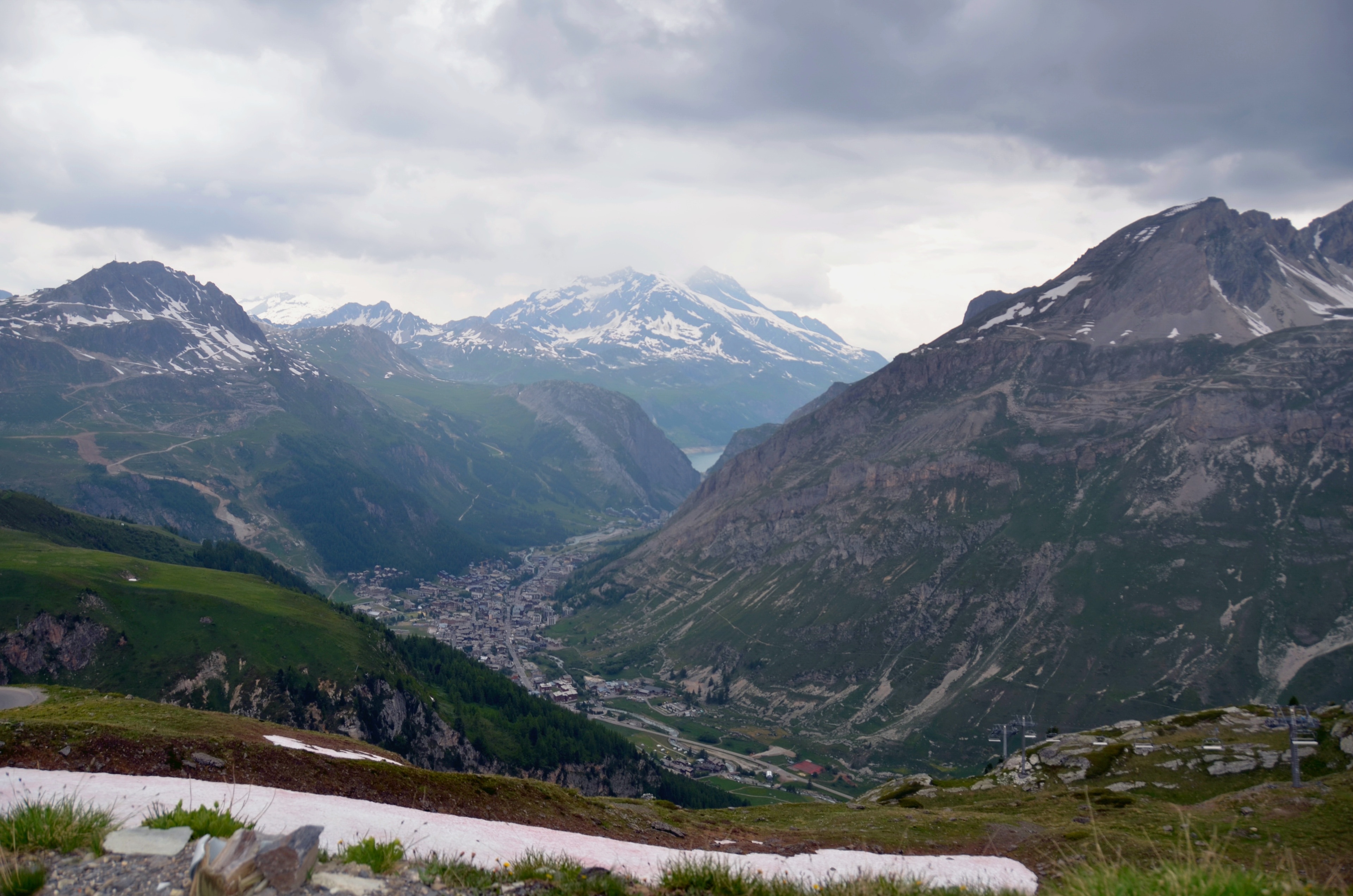 Climbing with the car to Col d'Iseran at the end of the Isere valley there is a good view at Val d'Isere 1800 m