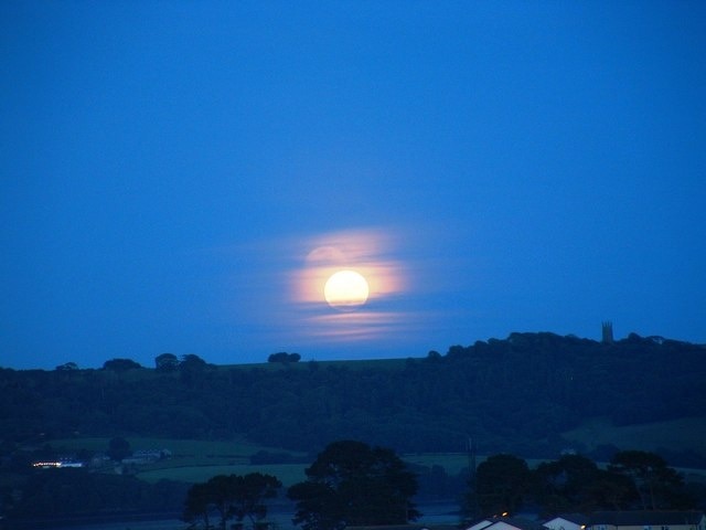 Moon over Maker Heights Maker church from Torpoint