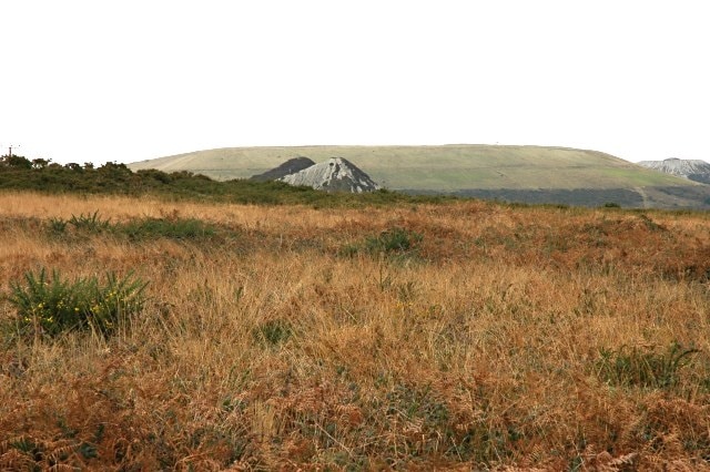 Looking North Looking north from the road junction at the top of Carne Hill across heathland on the slope of St Mewan Beacon towards china clay spoil heaps in the distance.