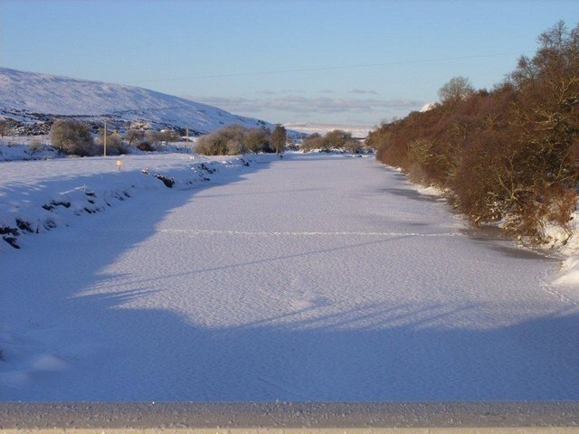 Snow on the frozen Halladale River