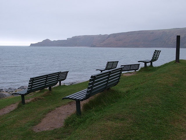 Five benches, Runswick Bay Situated near the car park. The headland in the distance is Kettle Ness.