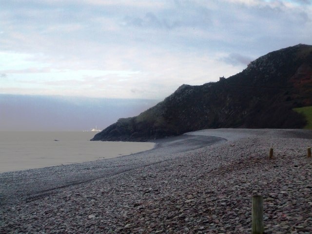 Looking along the beach to Hurlestone Point