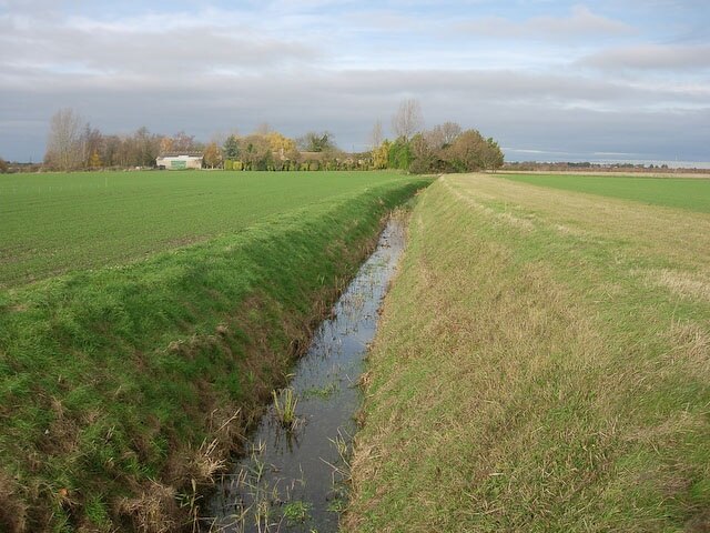 Little Wilbraham River Looking towards Hawk Mill Farm. the river has been straightened and has had vegetation removed - it is basically a drainage ditch.