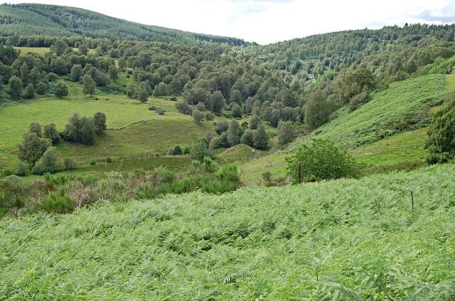 Above Lower Derraid. Small glen which provides the route up on to the moor for the A939 and was also use by an old railway line.