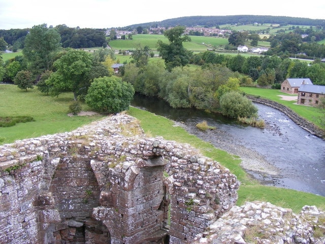 The River Eamont as viewed from Brougham Castle. The river flows past the north side of the castle.