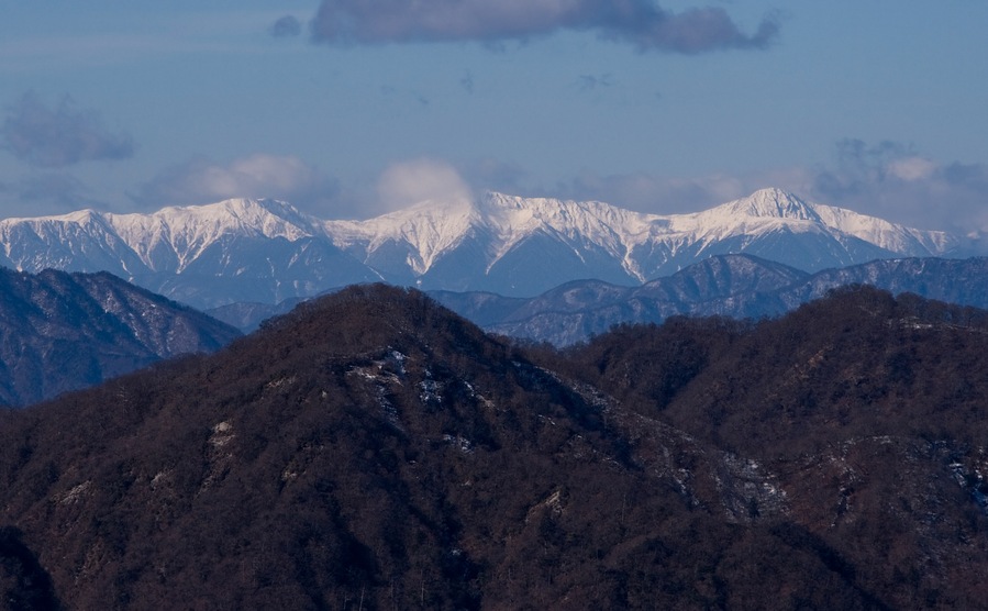 The Shirane Three Mountains (Shirane-sanzan) seen from Mount To