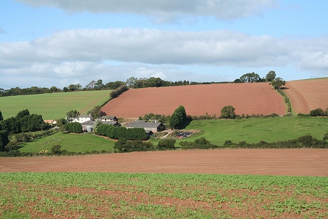 Shobrooke: towards Coombe Barton Looking north-north-west from a point near Exeter Hill Cross