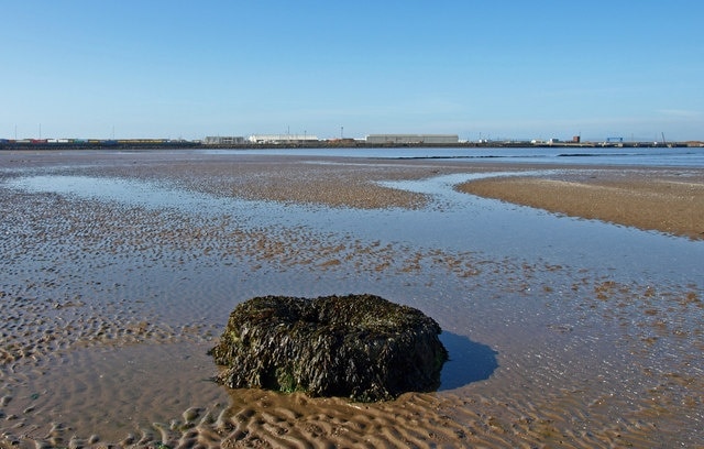 Lorry Tyre, North Sands, Troon. Looking towards Troon harbour977377.