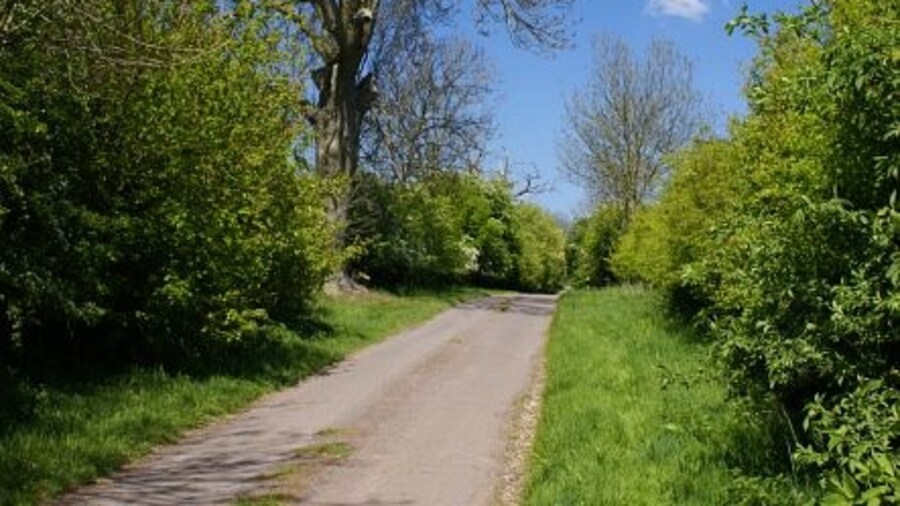 Photo "Meadow Lane near Woodhouses The lane is single track and unsuitable for heavy goods vehicles. Didn't stop me meeting one though!" by Nikki Mahadevan (Creative Commons Attribution-Share Alike 2.0) / Cropped from original